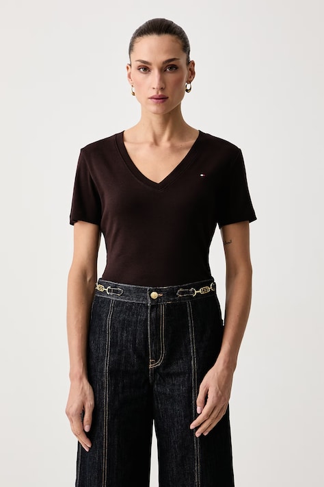 Tommy Hilfiger T-shirt damski bawełniany brązowy WW0WW40584