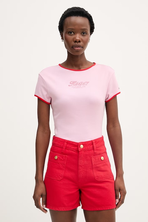 Tommy Hilfiger tričko dámské bavlněné růžové WW0WW49245