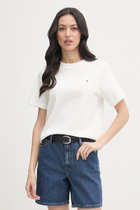 Tommy Hilfiger t-shirt damski bawełniany beżowy WW0WW49646