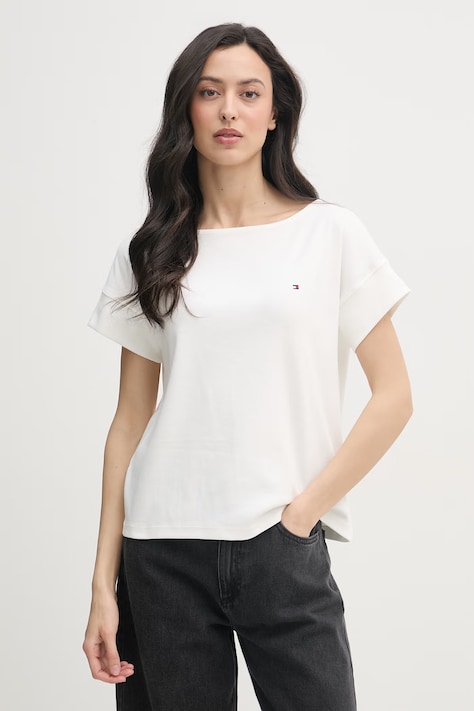 Tommy Hilfiger t-shirt damski bawełniany beżowy WW0WW49723