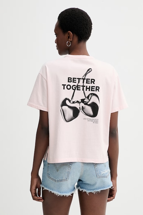 Bombažna kratka majica Levi's LS VINTAGE TEE BETTER TOGETHER ženska, roza barva, 008Q6
