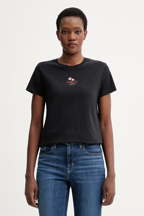 Βαμβακερό μπλουζάκι Levi's LS THE PERFECT TEE CACTUS FLOWER χρώμα: μαύρο, A2086-0443