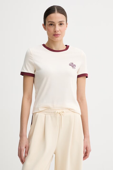 Guess t-shirt damski bawełniany GRETA beżowy V6GI05 K2966