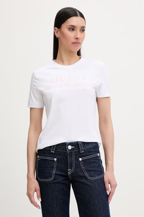 Guess tricou pentru femei, din bumbac cu elastan SIENA alb V6GI07 K2968