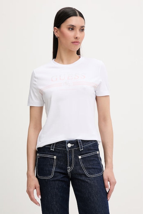 Guess T-shirt da donna in cotone con elastan SIENA bianca V6GI07 K2968