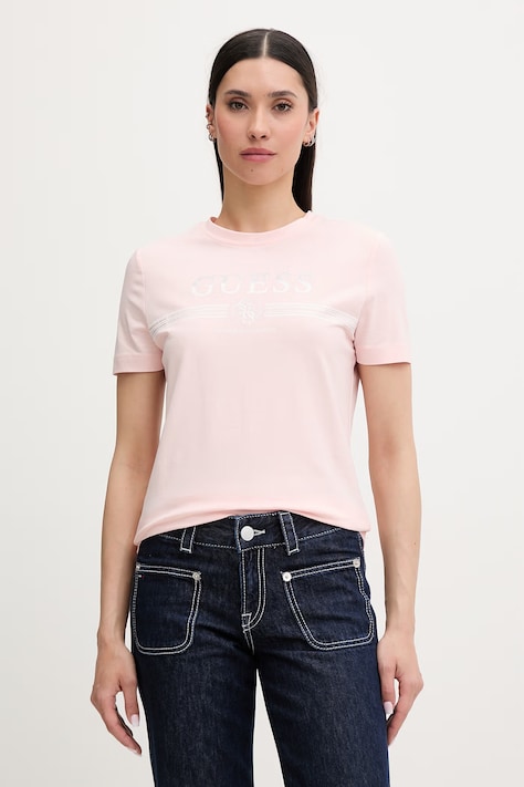 Guess t-shirt γυναικείο βαμβακερό με ελαστάν SIENA ροζ V6GI07 K2968