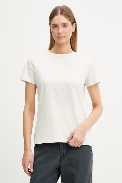 Guess T-shirt damski bawełniany z elastanem ROMY beżowy V6GI12 K3325