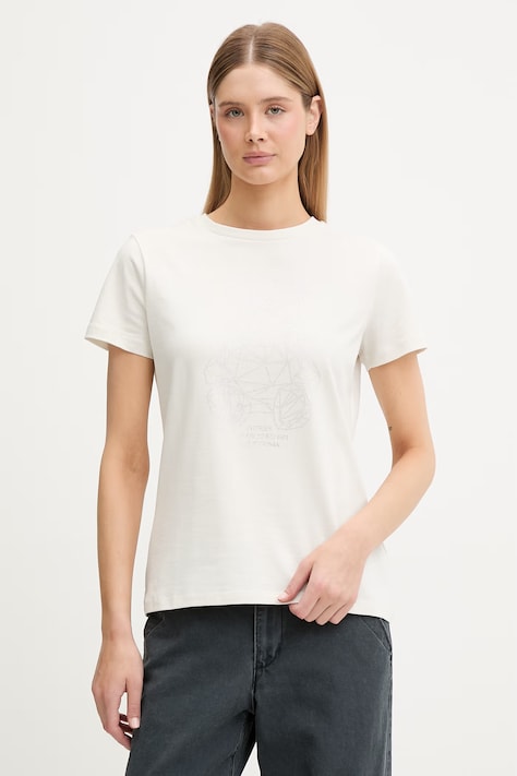 Guess T-shirt damski bawełniany z elastanem ROMY beżowy V6GI12 K3325