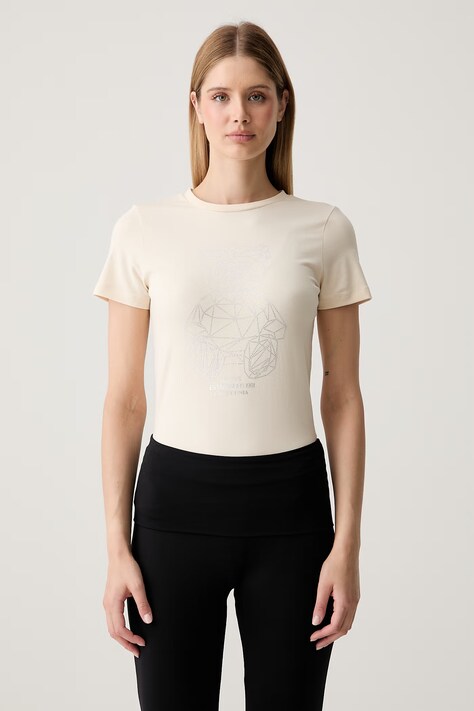 Guess T-shirt damski bawełniany z elastanem ROMY beżowy V6GI12 K3325