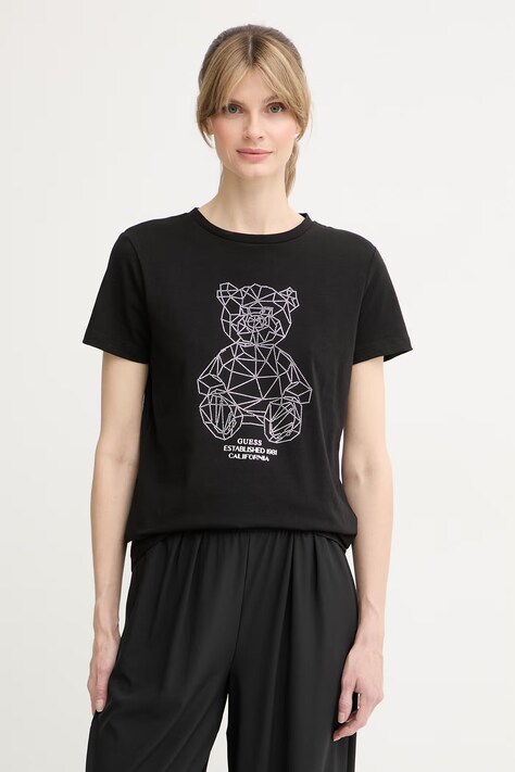 Guess T-shirt γυναικείο βαμβακερό με ελαστάν ROMY μαύρο V6GI12 K3325