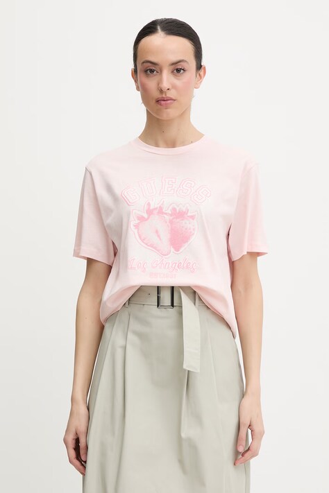 Guess t-shirt γυναικείο βαμβακερό RIN ροζ V6GI14 K2981