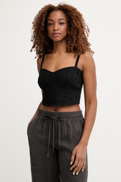 Guess crop top damski bawełniany SHARON czarny W6GH47 W1880