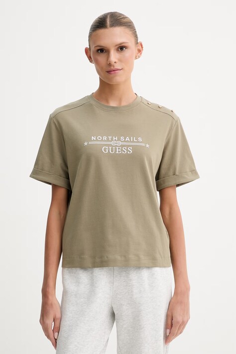 Guess t-shirt damski X NORTH SAILS zielony W6GI03 K2657