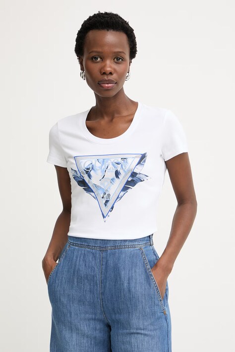 Guess tričko dámske bavlnené s elastanom biele W6GI11 K3026