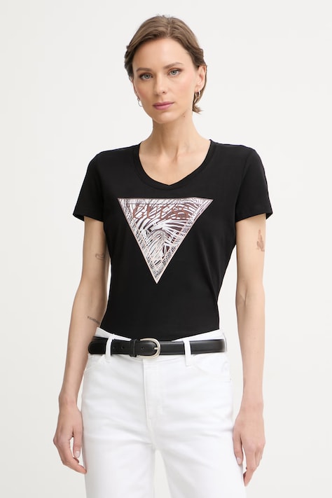 Guess tričko dámske bavlnené s elastanom čierne W6GI19 K3042