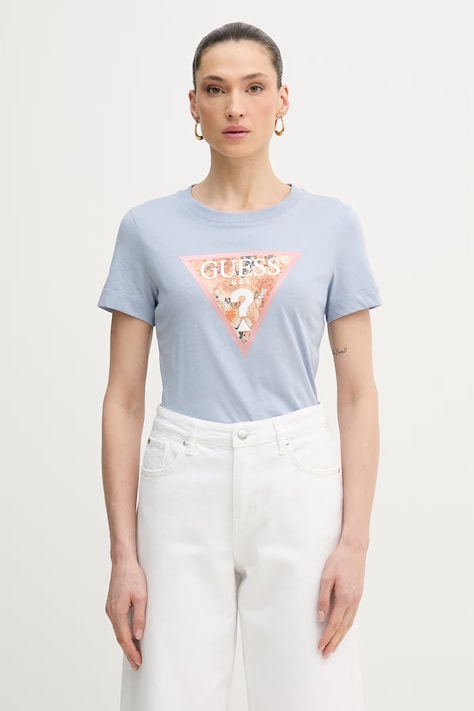 Дамска памучна тениска Guess в синьо W6GP03 K2754