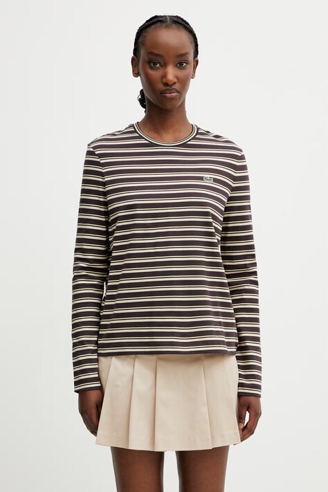 Lacoste tričko s dlouhým rukávem dámské bavlněné hnědé TF7573