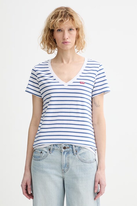 Levi's t-shirt bawełniany PERFECT VNECK damski kolor niebieski 85341-0134