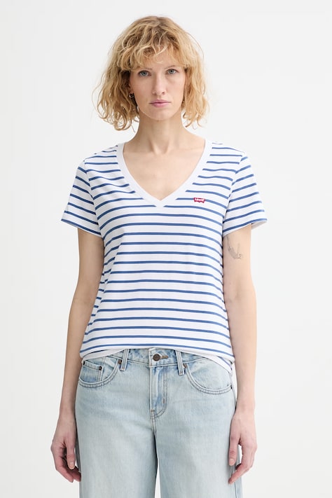 Levi's t-shirt bawełniany PERFECT VNECK damski kolor niebieski 85341-0134