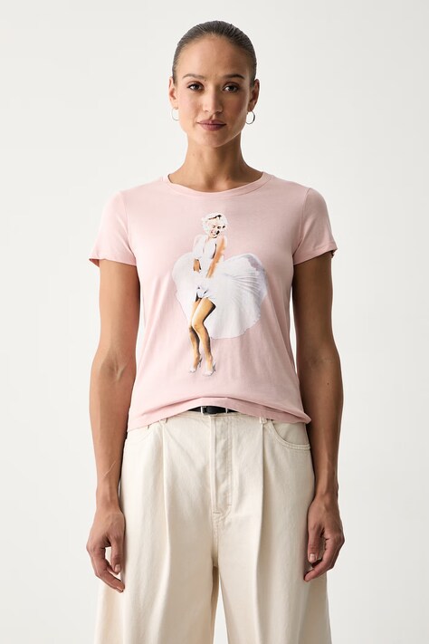 Guess T-shirt damski bawełniany MARILYN MONROE różowy W6YI66 K6715
