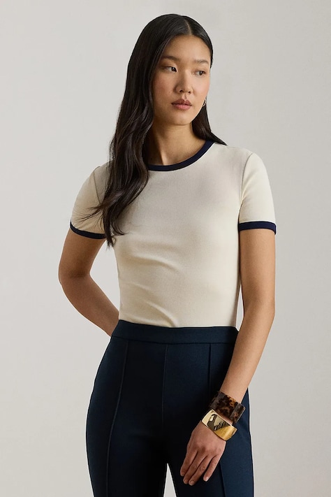 Lauren Ralph Lauren t-shirt basic damski z bawełną beżowy 200P09077