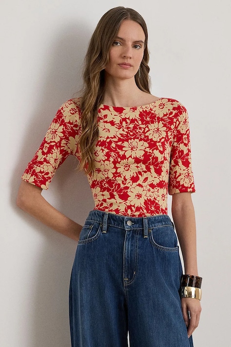 Lauren Ralph Lauren t-shirt basic damskie z bawełną czerwony 200P09078