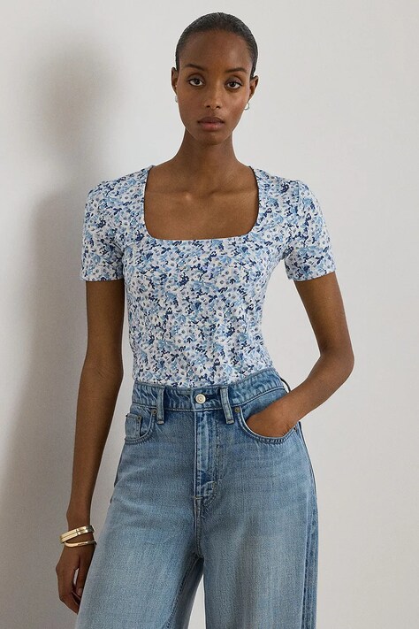 Lauren Ralph Lauren T-shirt damski bawełniany niebieski 200P13603