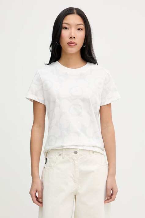 Marimekko T-shirt damski bawełniany beżowy 095041