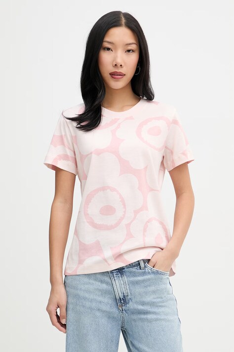 Marimekko T-shirt damski bawełniany różowy 095051
