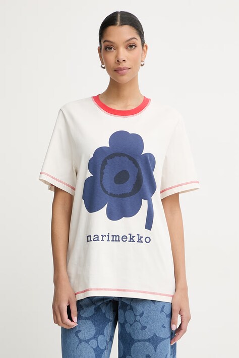 Marimekko T-shirt basic damski bawełniany beżowy 095097