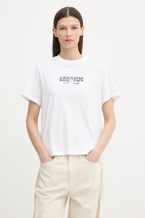 G-Star T-shirt basic damski bawełniany Inside print biały D28722-4107