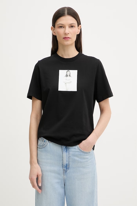 Calvin Klein T-shirt basic damski bawełniany czarny LV040501WF