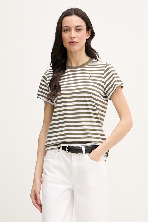 U.S. Polo Assn. T-shirt damski bawełniany STRIPE CREW NECK zielony WUP1308
