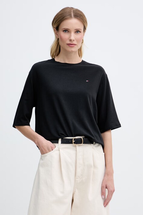 Tommy Hilfiger majica ženska s pamukom crna UW0UW06292