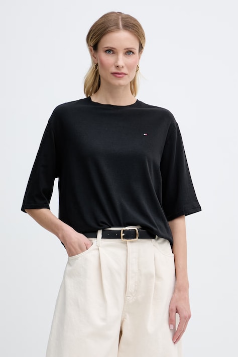 Tommy Hilfiger tričko dámske s bavlnou čierne UW0UW06292