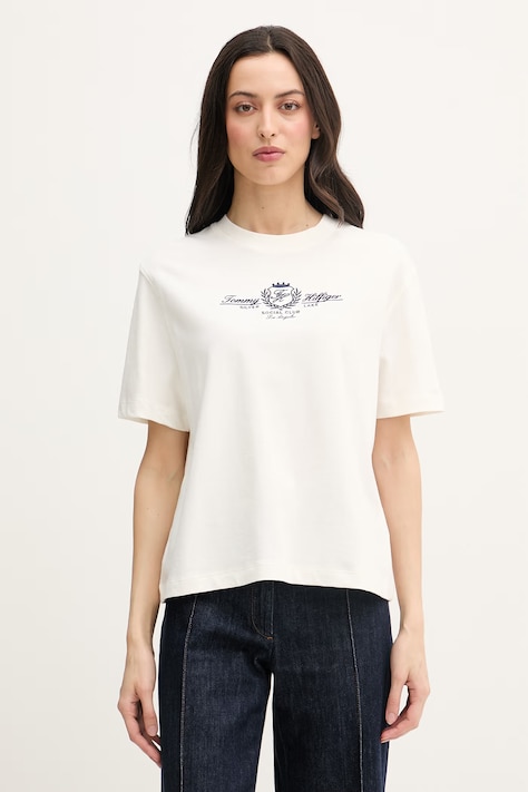 Tommy Hilfiger T-shirt damski bawełniany beżowy WW0WW48713