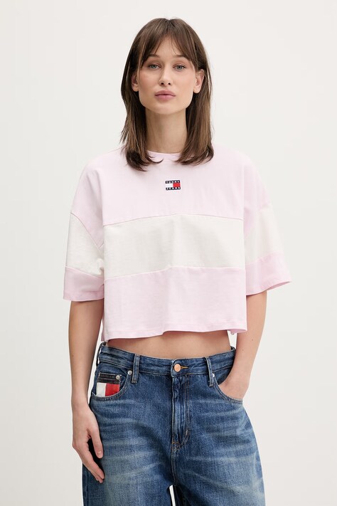 Tommy Jeans T-shirt damski bawełniany różowy DW0DW18706