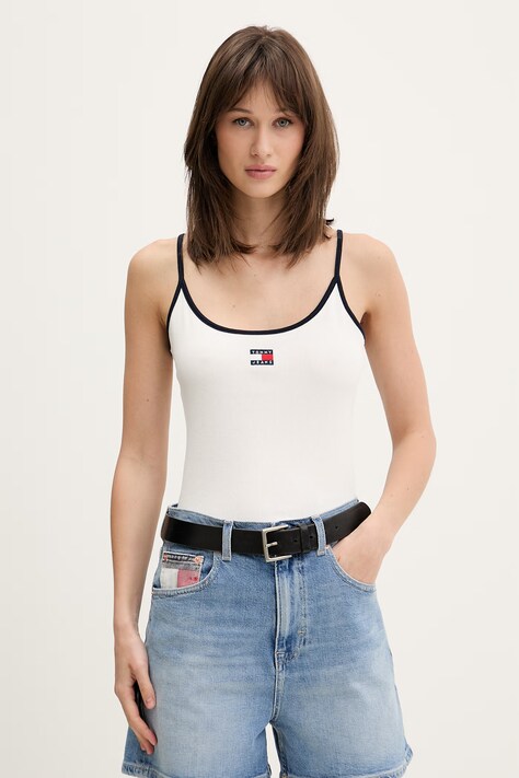Tommy Jeans top damski bawełniany z elastanem biały DW0DW22261