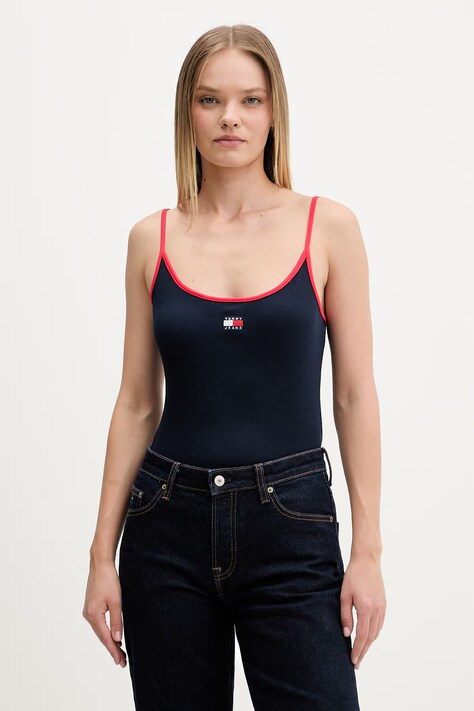 Tommy Jeans top damski bawełniany z elastanem granatowy DW0DW22261