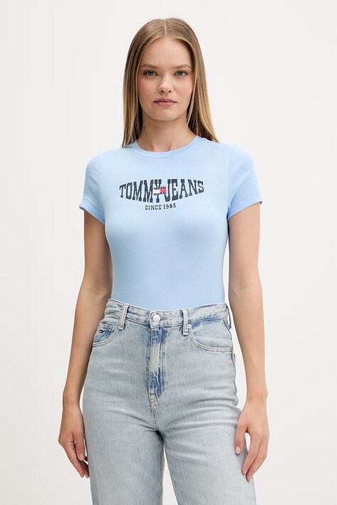 Tommy Jeans T-shirt damski z bawełną niebieski DW0DW22272