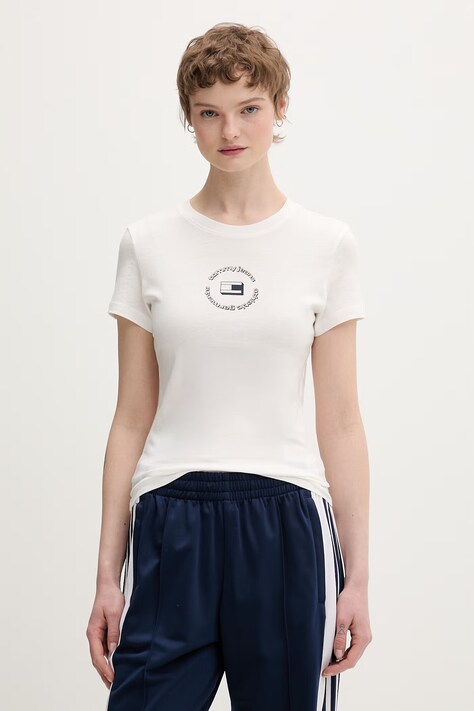 Tommy Jeans t-shirt basic damski bawełniany biały DW0DW22273