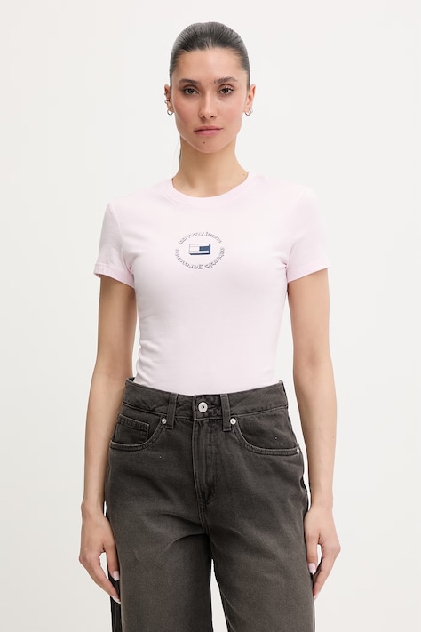 Tommy Jeans Basic T-shirt γυναικείο βαμβακερό ροζ DW0DW22273