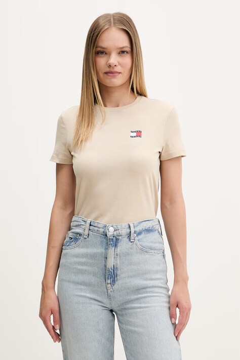 Tommy Jeans T-shirt damski bawełniany beżowy DW0DW22274