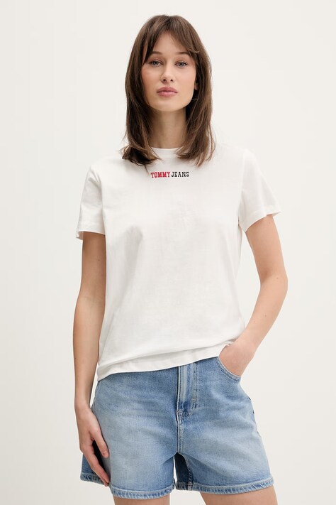 Tommy Jeans T-shirt damski bawełniany beżowy DW0DW22277
