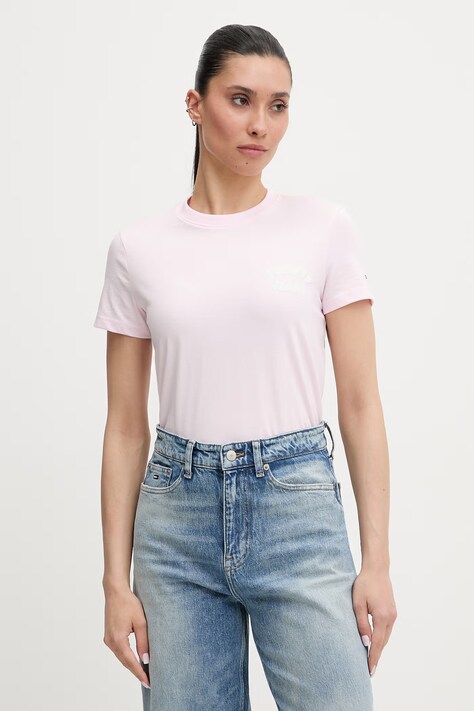 Tommy Jeans T-shirt damski bawełniany różowy DW0DW22310