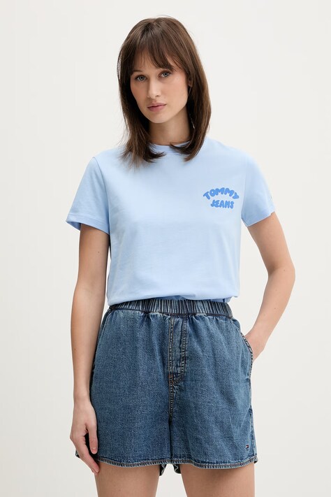 Tommy Jeans T-shirt damski bawełniany niebieski DW0DW22310