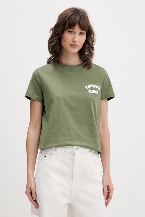 Tommy Jeans T-shirt damski bawełniany zielony DW0DW22310