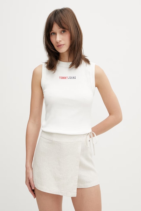 Tommy Jeans top damski bawełniany z elastanem beżowy DW0DW22577