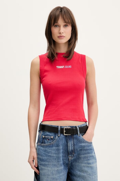 Tommy Jeans top damski bawełniany z elastanem czerwony DW0DW22577