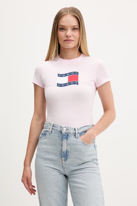 Tommy Jeans T-shirt damski bawełniany różowy DW0DW22781
